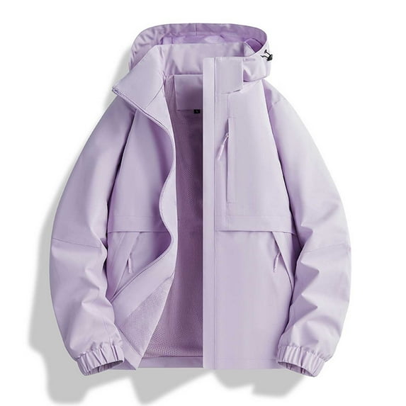 Rciityk Rain Jacket Women Lightweight Solid Outdoor Long Sleeved Hooded Jacket Fashion Zip Up Lapel Water Wind Breaker Jacket with Pockets - Fall/Winter Savings Clearance