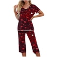 thumbnail image 1 of Rciityk Red Valentines Short Sleeve Pajamas Set for Women Ladies Pajamas Sets Casual Cute Heart Print Crew Neck Casual Tops with Capris Pants Pjs Sets, 1 of 5