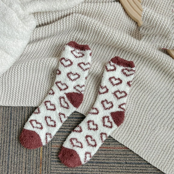 Rciityk Red Women's Slipper Fuzzy Socks Winter Warm Plush Cozy Floor Socks Cute Love Print Mid Length Crew Sock Christmas Gifts