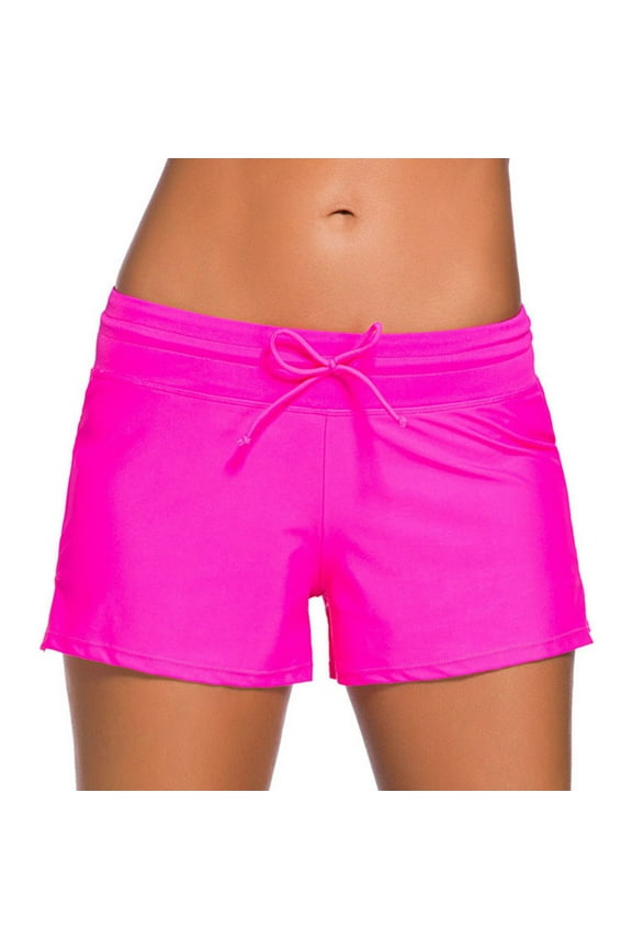 Red Women's Swim Shorts Waistband Swimsuit Bottom Board Shorts Swimwear Quick Dry Swimming