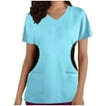 thumbnail image 1 of Rciityk Scrub Tops Women Print Summer Causal Loose V Neck T Shirts Solid Color Patchwork Nursing Uniform Tops Regular Medicals Scrub Tops with Pockets, 1 of 4