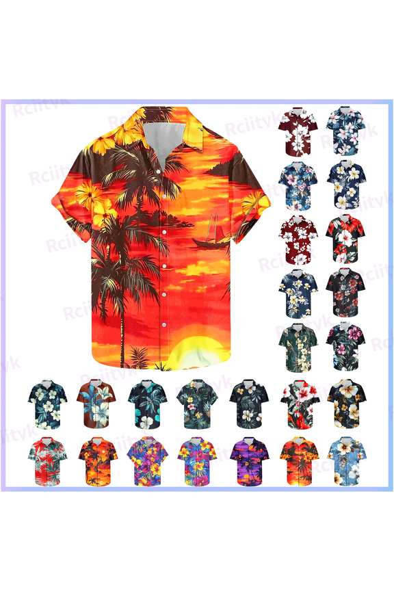 Short Sleeve Hawaiian Shirts for Men Casual Button Up Shirt Summer Tropical Vacation Beach Shirts for Hawaii Party