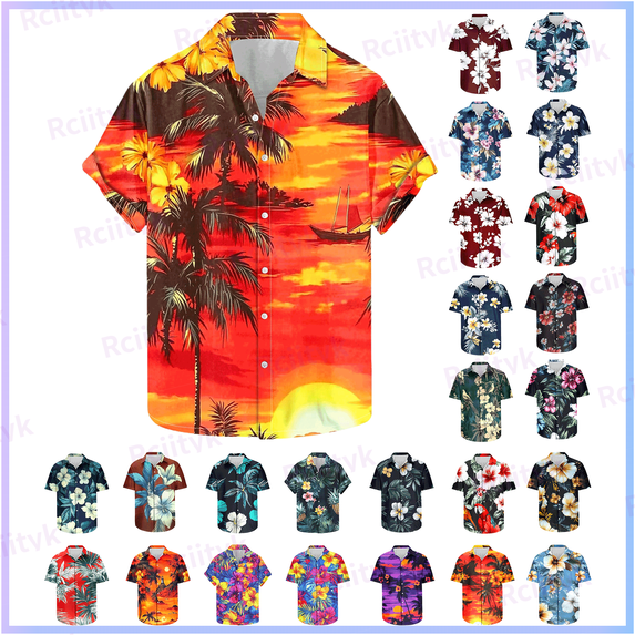 Rciityk Short Sleeve Hawaiian Shirts for Men Casual Button Up Shirt Summer Tropical Vacation Beach Shirts for Hawaii Party