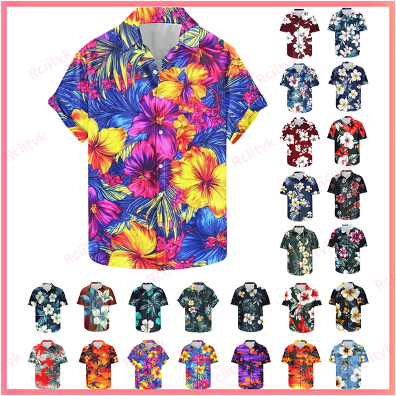 Rciityk Short Sleeve Hawaiian Shirts for Men Casual Button Up Shirt Summer Tropical Vacation Beach Shirts for Hawaii Party