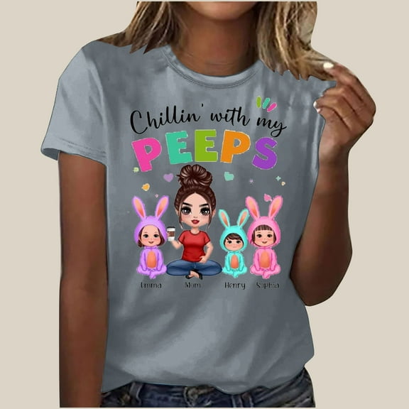 Rciityk Short Sleeve Top for Women Happy Easter Day Summer Casual Loose Round Neck Holiday Shirt Top Bunny Letter Graphic T-Shirt