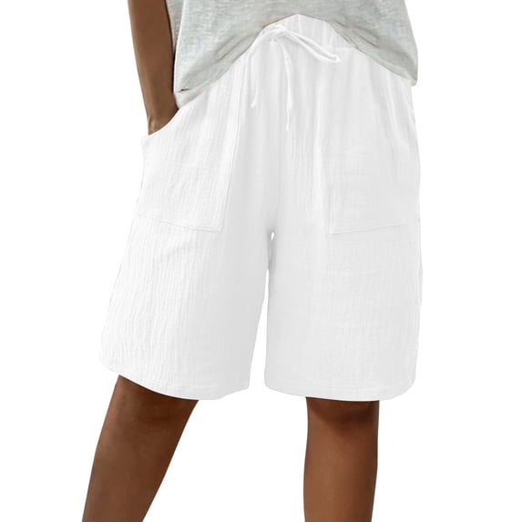 Rciityk Shorts for Women Summer Casual High Elastic Waisted Bermuda Shorts Solid Color Loose Straight Leg Long Short with Pockets Vacation Outfits
