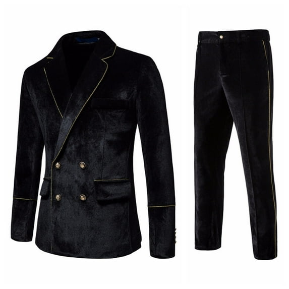Rciityk Suit for Men Double-breasted Slim Solid Color Business Dress Formal Wedding Blazer with Pants Set Business Dress