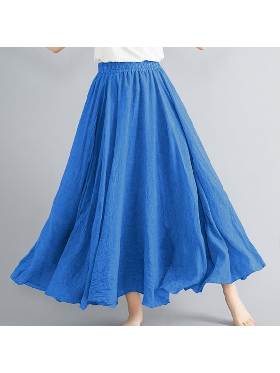 Summer Skirts for Women High Waisted Flowy Tulle Pleated Maxi Skirts Spring Boho Ankle-Length Long Casual Skirt