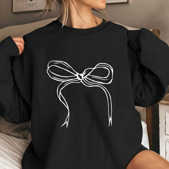 Rciityk Sweaters for Women, Womens Crewneck Sweatshirts Tops, Casual Bow Print Long Sleeve Pullover Fall Top Womens Comfort Color Sweatshirts