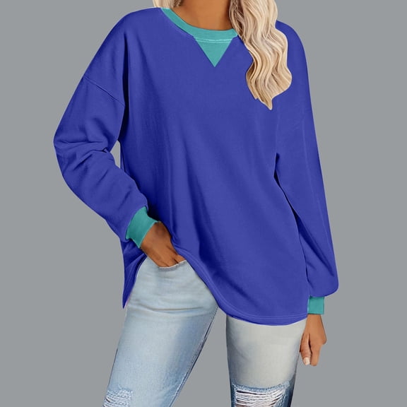 Rciityk Sweatshirts for Women Color Block Casual Crewneck Oversized Pullover Sweatshirt Fall Fashion Long Sleeve Loose Tops Sweaters