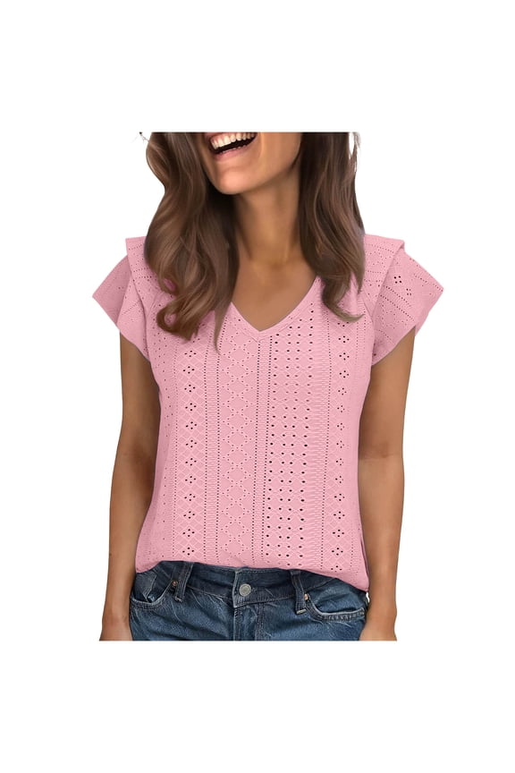 T Shirts for Women V Neck Short Sleeve Spring Summer Tops Solid Color Relaxed Fits Vintage Court Lock Casual Tee