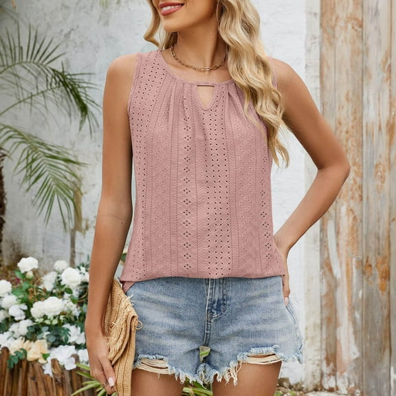 Rciityk Tank Top for Women Summer Round Neck Sleeveless Shirts Casual Loose Fits Solid Color Tees Beach Vacation Clothes