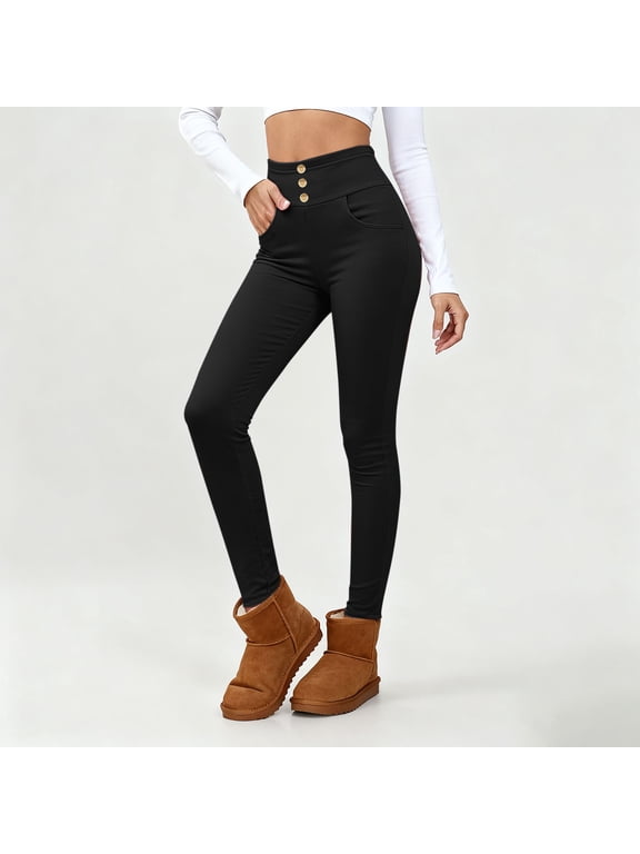 Thick Leggings for Women - Fleece Lined High Waisted Thermal Warm Yoga Pants Winter Casual Tummys Control Stretchy Tights with Pockets