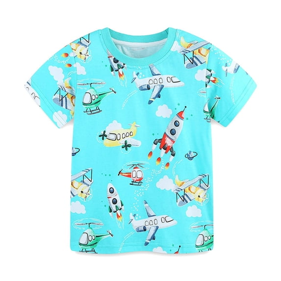 Rciityk Toddler Baby Boys Girls Short Sleeve T-Shirt Summer Casual Crewneck Tees Fashion Cute Airplane Prints Graphic Summer Clothes for 4 Years