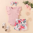 thumbnail image 1 of Rciityk Toddler Baby Girl Ruffled Rompers Short Sleeve Bodysuit Tops + Floral Shorts Baby Girl Romper Jumpsuits 3Pcs Cute Infant Outfit for 12-18 Month, 1 of 8