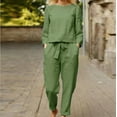 thumbnail image 1 of Rciityk Two Piece Sets for Women Fall Cotton Linen Outfits Casual Crew Neck Solid Long Sleeve Shirts Set Long Pants Suits with Pockets, 1 of 6