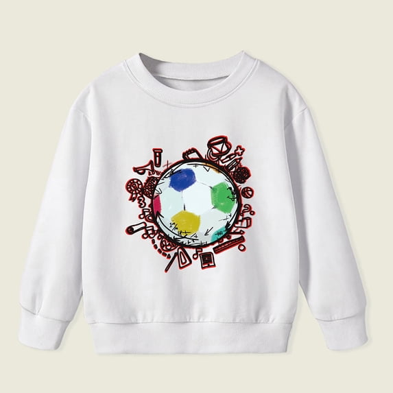 Rciityk White Girls Crewneck Sweatshirt Casual Loose Crewneck Long Sleeve Pullover Top Fall Fashion Soccer Printed Lightweight Sweaters - Fall/Winter Savings Clearance