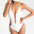 thumbnail image 1 of Rciityk White Ones Piece Bathing Suit for Women Tummys control Womens Swimsuits Cutout Tie Halters V Neck High Cut High Waisted Swimwear S-XL, 1 of 5