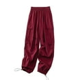thumbnail image 1 of Rciityk Wine Cargo Pants Women Baggy Parachute Solid Pants Casual Elastic Waist Jogger Pants with Multiple Pockets, 1 of 3