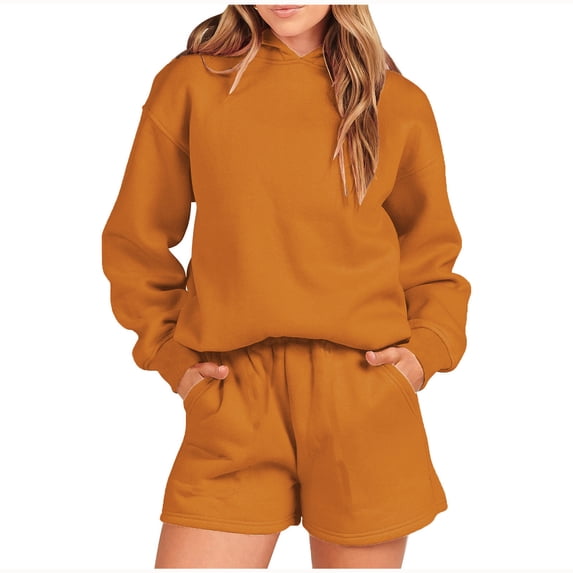 Rciityk Women 2 Piece Outfits Sweat Shorts Sets Hoodie Long Sleeve Sweatshirt and Short Pants Suit Casual Matching Tracksuit