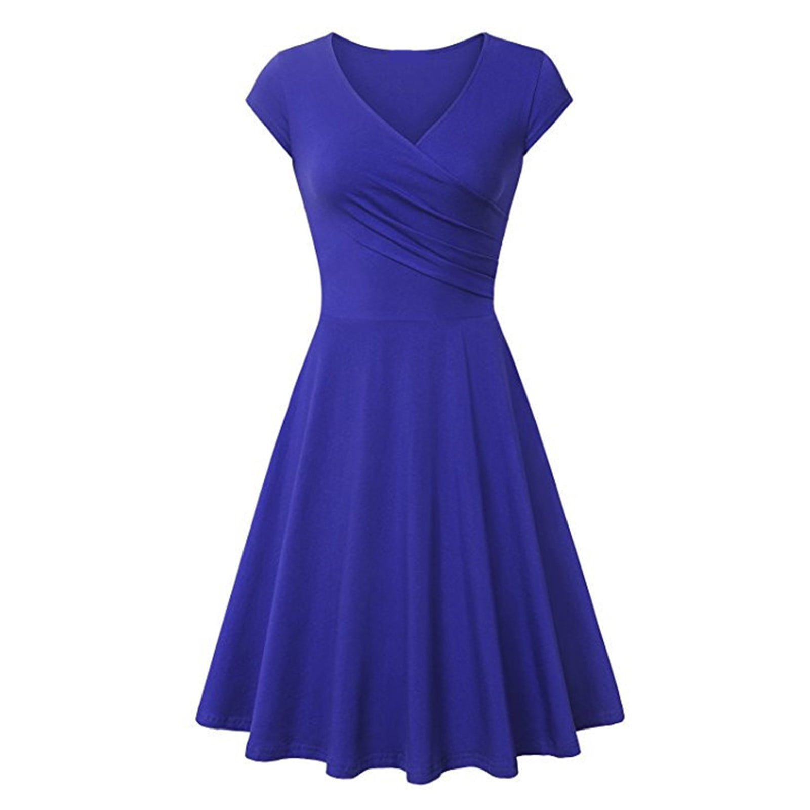 PUKAVT Women's 1950s Vintage Swing Dress - Boatneck Cap Sleeve, A-Line With Pockets & Belt, Navy Blue Cocktail Party Dress (Sizes XS-3XL)