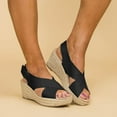 thumbnail image 1 of Rciityk Women's Black Sandals Casual Platform Straw Middle Heel Wedge Open Toe Breathable Sandals - Summer's Best Shoes, 1 of 3