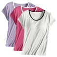 thumbnail image 1 of Rciityk Women 's Built-in Bra Padded Short Sleeve T-shirt Summer Casual Yoga Pajamas Top Solid Color Crew Neck Sleepshirt 3PC, 1 of 2