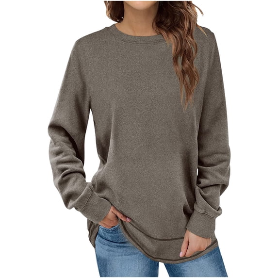 Rciityk Women's Casual Crew Neck Sweatshirt Fall Winter Solid Color Long Sleeve Pullover Top - Fall Savings Clearance