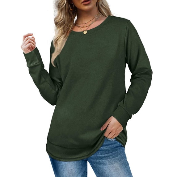 Rciityk Women's Casual Crew Neck Sweatshirt Fall Winter Solid Color Long Sleeve Pullover Top - Fall Savings Clearance