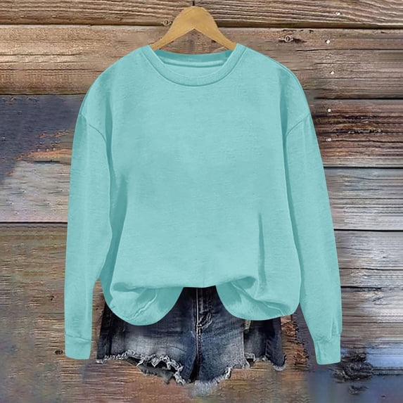 Rciityk Women's Crewneck Sweatshirt Solid Color Loose Fit Long Sleeve Casual Pullover Top - Winter Fall Clothes