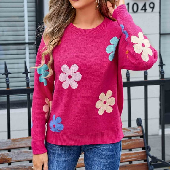 Rciityk Women's Fall Winter Sweater Casual Long Sleeve Crew Neck Knit Pullover Top