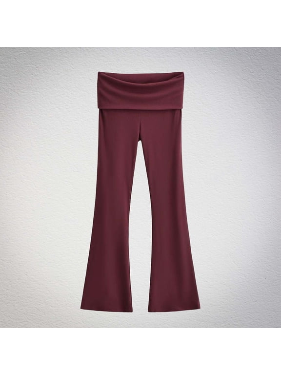 Women's Flare Yoga Pants Lounges Soft Comfy Solid Workout Stretch Bell Bottom Pants Double Layer Flip Waist Sweatpants
