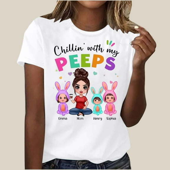 Rciityk Women's Happy Easter Day T-Shirt Casual Bunny Print Graphic T-Shirt Fashion Summer Crewneck Short Sleeve Top