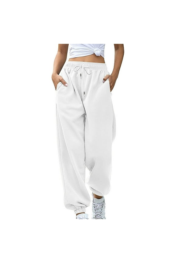 Women's Jogger Sweatpants Fall Winter Baggy Color Block Elastic Waist Drawstring Workout Pants Athletic Running Lounges Trousers with Pockets