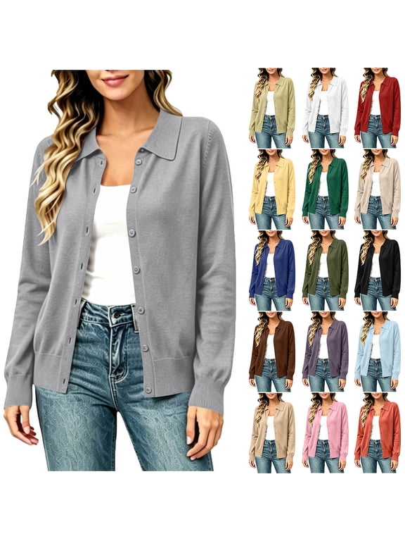 Women's Lightweight Button Down Cardigan Sweaters, Turn Down Collar, Long Sleeve, Size XL