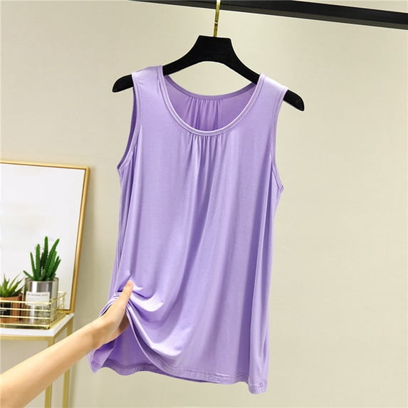 Rciityk Women's Modals Cotton Soft Tank Top Solid Loose Fits Sleeveless Round Neck T-Shirt Home Top Thin Bottoming Tanks Shirt