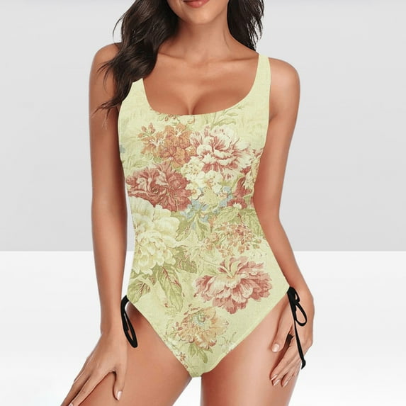 Rciityk Women's Ones Piece Swimsuits Tummys Control Floral Print Monokini Swimwear Drawstring Ones Piece Swimsuit - Spring/Summer Savings Clearance