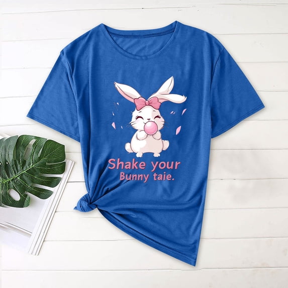 Rciityk Women's Oversized T Shirts Summer Short Sleeve Round Neck Plus Size Tops Trendy Cute Rabbits Graphic Tee Blouses