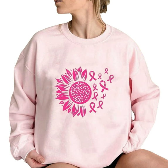 Rciityk Women's Pinks Ribbon Sweatshirt Casual Long Sleeve Breast Cancer Awareness Shirt Faiths Fight Hope Raglan Pullover Tops - Fall Savings Clearance