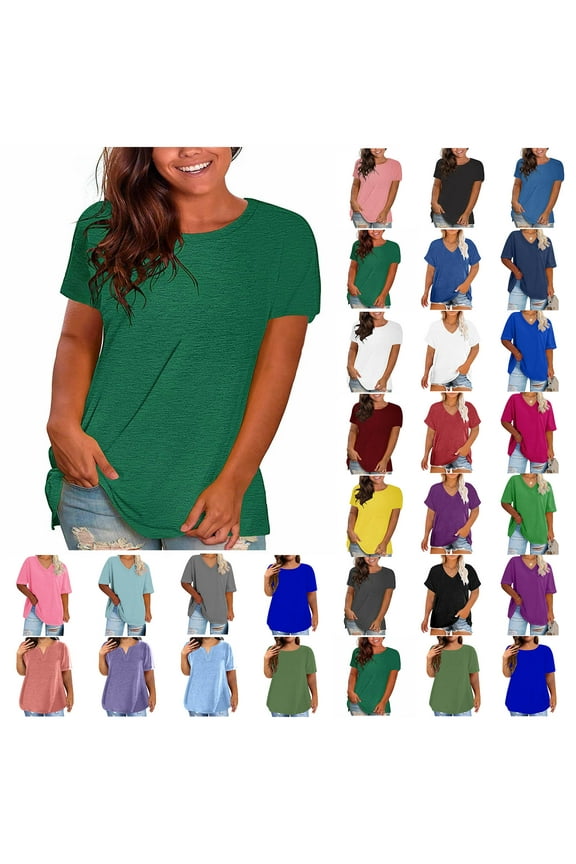 Women's Plus Size T Shirts Crew Neck Top Short Sleeve Summer Casual Loose Basic Crew Neck Tunic Tops