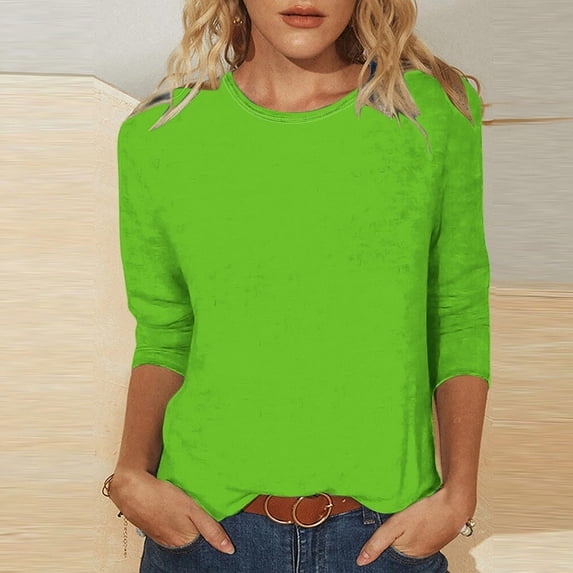 Rciityk Women's Round Neck 3/4 Sleeve Casual Summer Tops, Ladies Blouses, Size S-XXL
