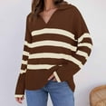 thumbnail image 1 of Rciityk Women's Striped Sweater Fall Casual V Neck Long Sleeve Sweater Loose Lapel Collar Knit Pullover - Fall Savings Clearance, 1 of 8