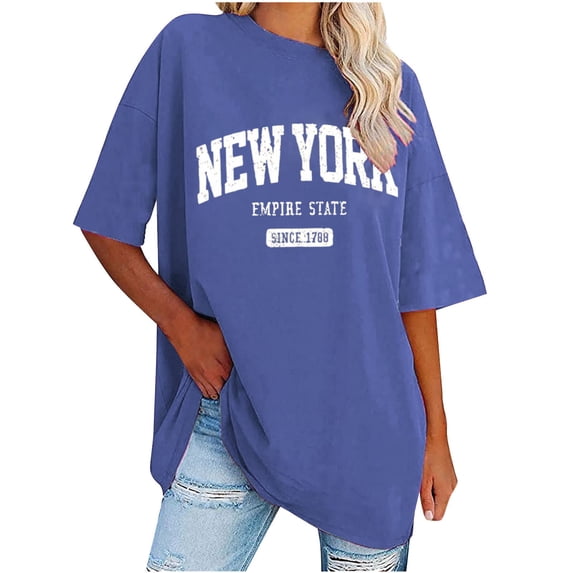 Rciityk Women's Summer Short Sleeve T-Shirt Crew Neck Letter Graphic Print Tee Shirt Casual Loose Drop Shoulder T-Shirt Tops