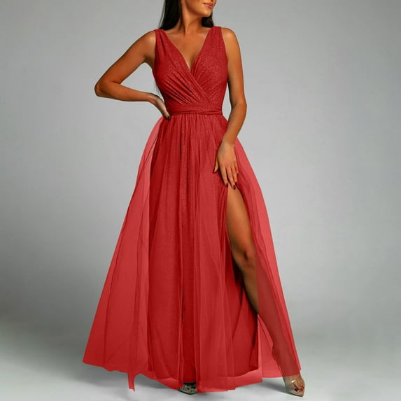 Rciityk Women's Summer Off the Shoulder Long Formal Dresses Sleeveless Ruched Bodycon Wedding Guest Slit Party Club Maxi Dress
