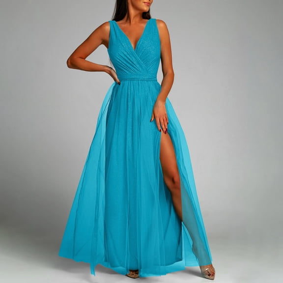 Rciityk Women's Summer Off the Shoulder Long Formal Dresses Sleeveless Ruched Bodycon Wedding Guest Slit Party Club Maxi Dress