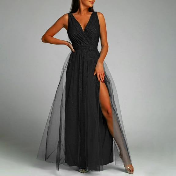 Rciityk Women's Summer Off the Shoulder Long Formal Dresses Sleeveless Ruched Bodycon Wedding Guest Slit Party Club Maxi Dress