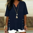 thumbnail image 1 of Rciityk Women's T-Shirt Casual Loose Cotton Linen Short Sleeve Tops Solid Color V Neck Side Slit with Button Summer Spring OutFits, 1 of 6