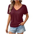 thumbnail image 1 of Rciityk Women's T-Shirt Casual V Neck Short Sleeve Shirts Solid Color Side Pleats Pullover Tee Blouse Summer Tops, 1 of 7