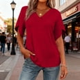 thumbnail image 1 of Rciityk Women's T-Shirt Casual V Neck Tunic Tops Solid Color Ruffle Short Sleeve Shirts Classic-Fits Summer Spring OutFits, 1 of 7