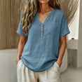 thumbnail image 1 of Rciityk Women's T Shirts Cotton Linen V Neck Short Sleeve Tops Solid Color Loose Fit Summer Tunic Shirts with Chest Pocket, 1 of 7